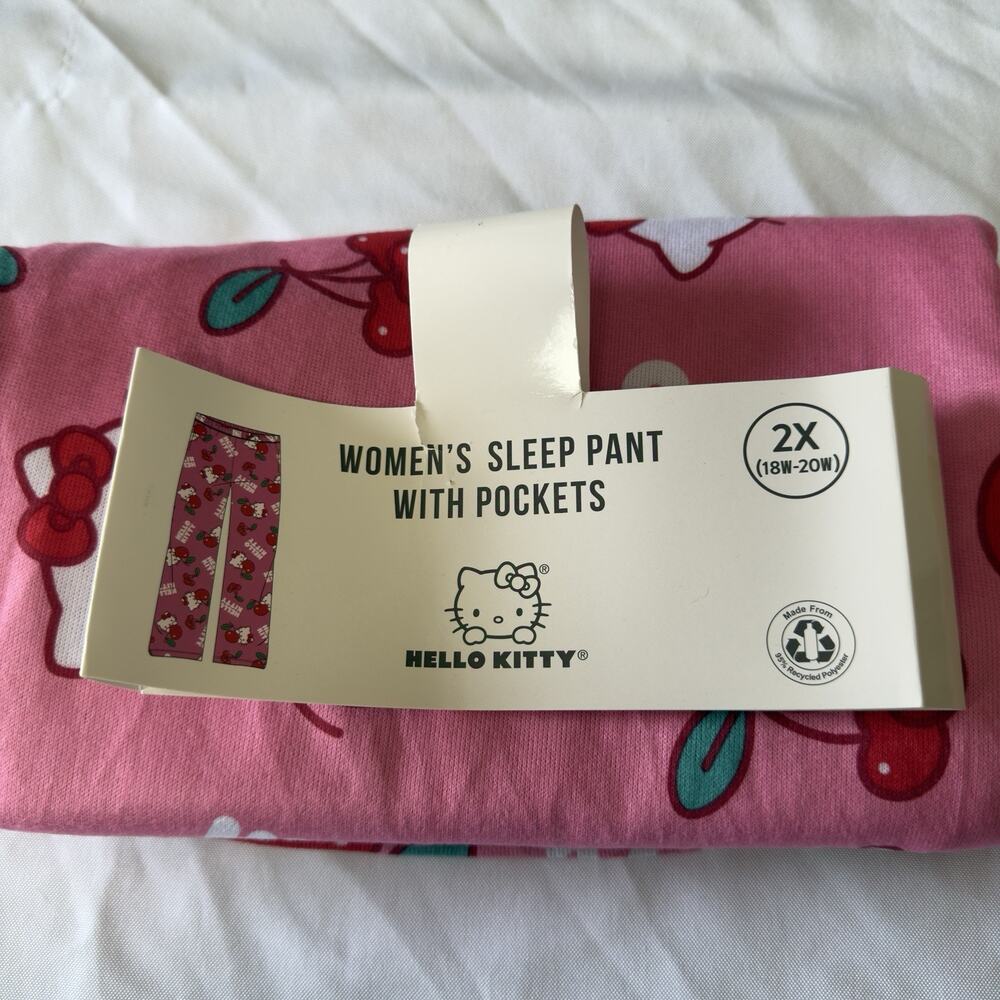 Hello Kitty Women’s Graphic Print Pajama Pants Size 2X 18W 20W Pink Cherry - Picture 8 of 11
